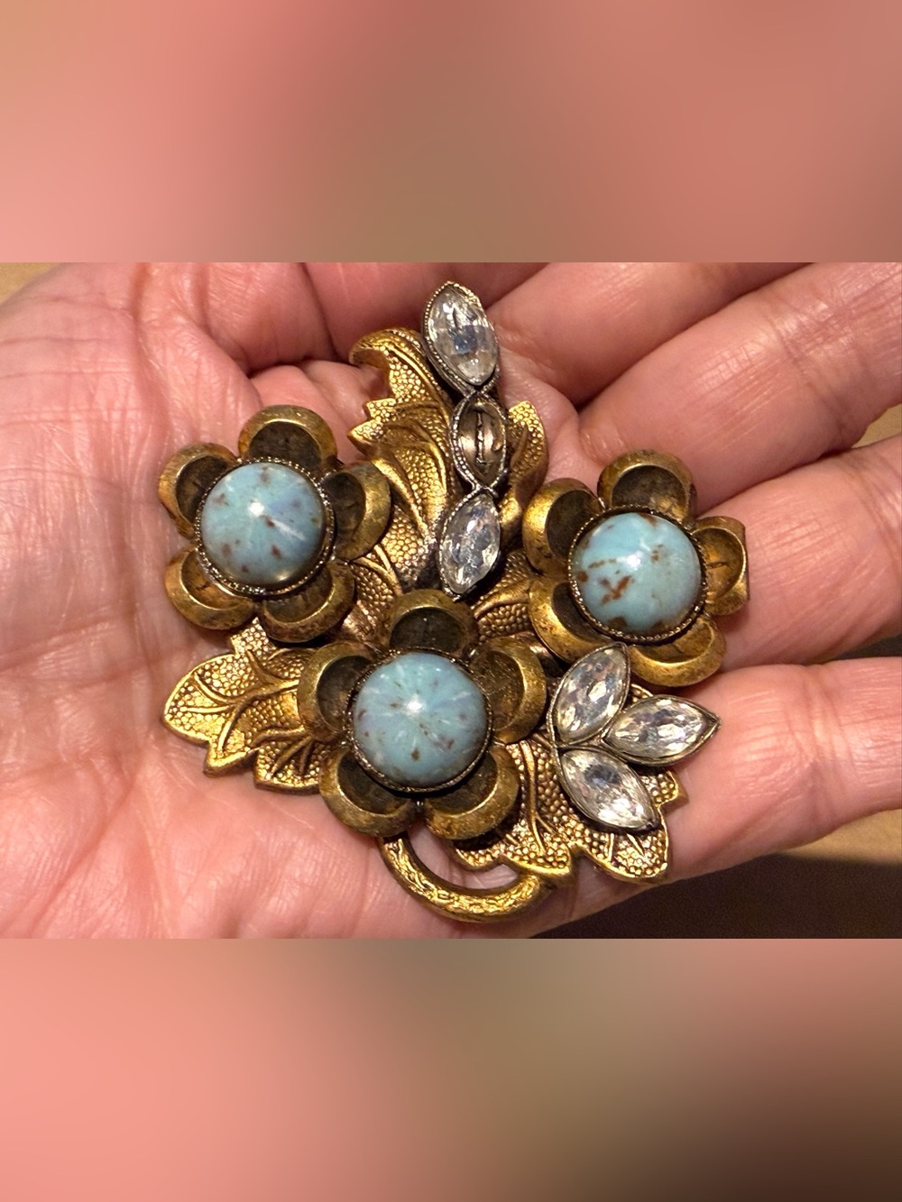 Goldman Vintage Floral Art Nouveau Style Turquoise Cabochons Money Clip